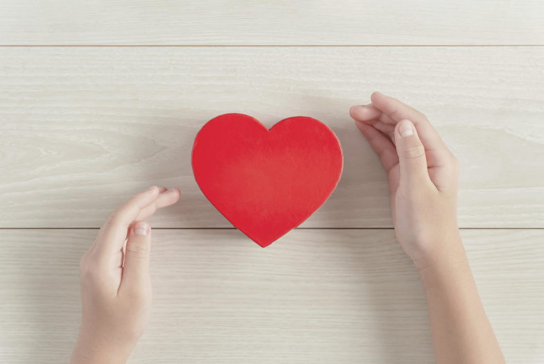 【こころ】のイメージ_ハートの模型と手