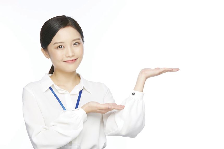 【紹介】のイメージ_笑顔の女性が手を横に向けている様子