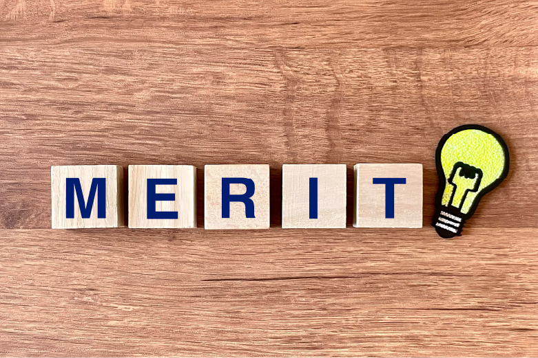 【MERIT】のイメージ_MERITと記載された木製ブロック